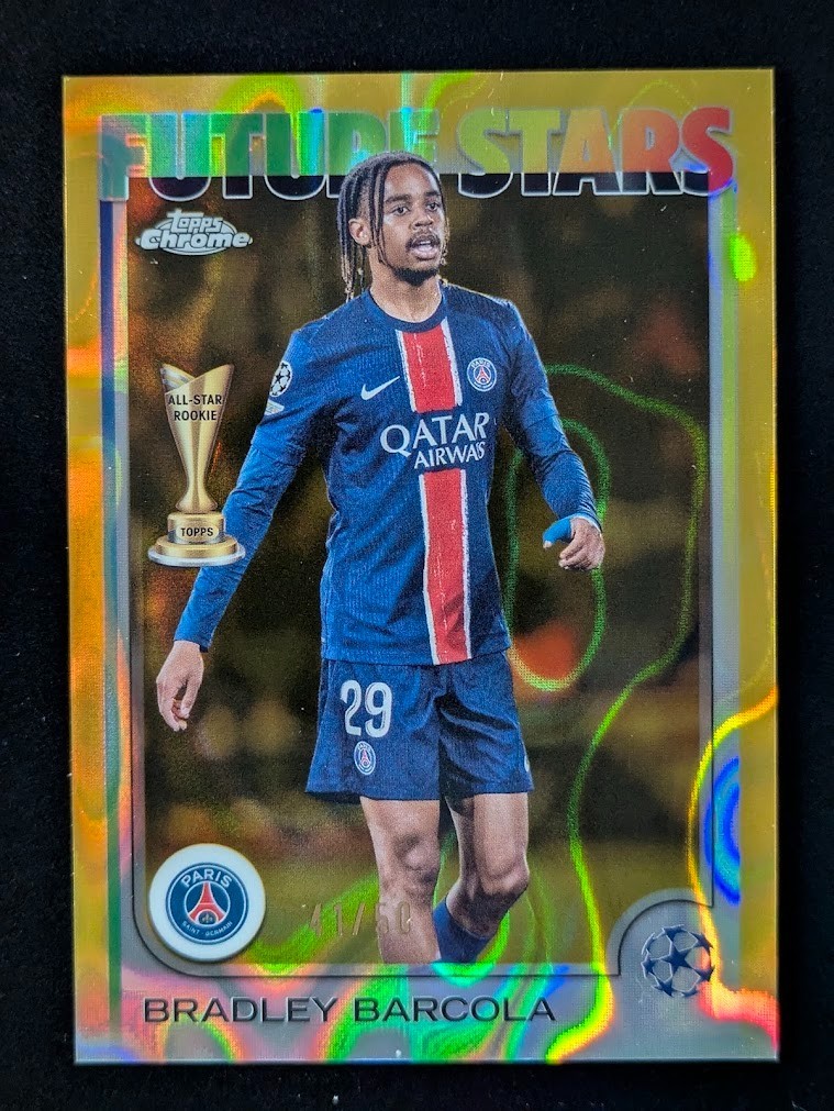 2024-25 Topps Chrome UEFA Bradley Barcola 41/50 Gold Lava Future Stars PSG #116