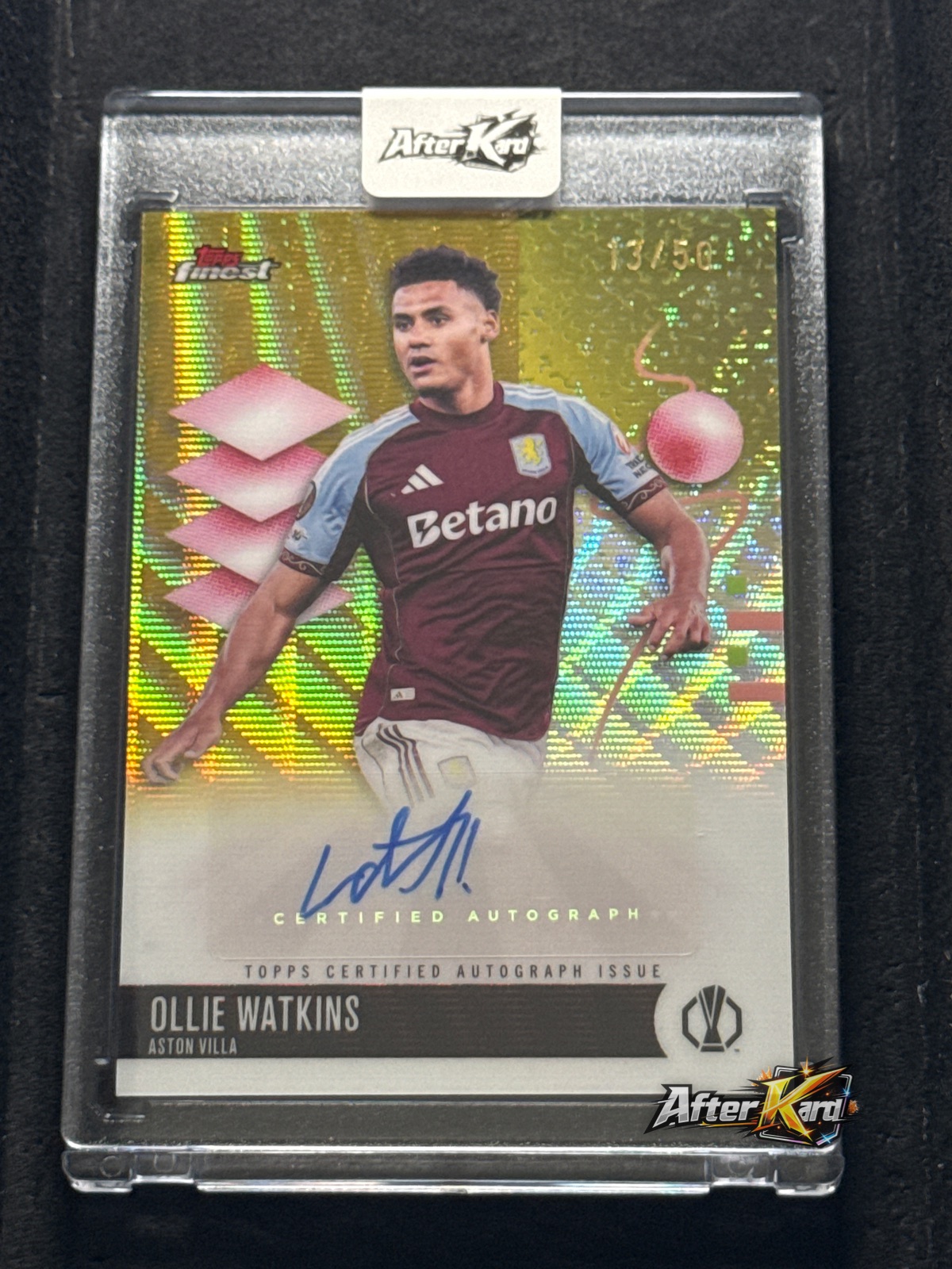 2025/26 Topps Finest UEFA Club Competitions — Ollie Watkins Gold Wave Refractor Auto /50